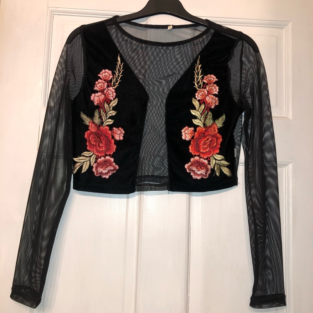 Long sleeve mesh crop top